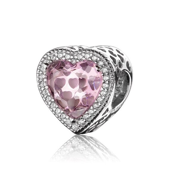 Pandora Openwork Hearts Crystal Charms 925 Sterling Silver with Beads PINK - Picture 1 of 4